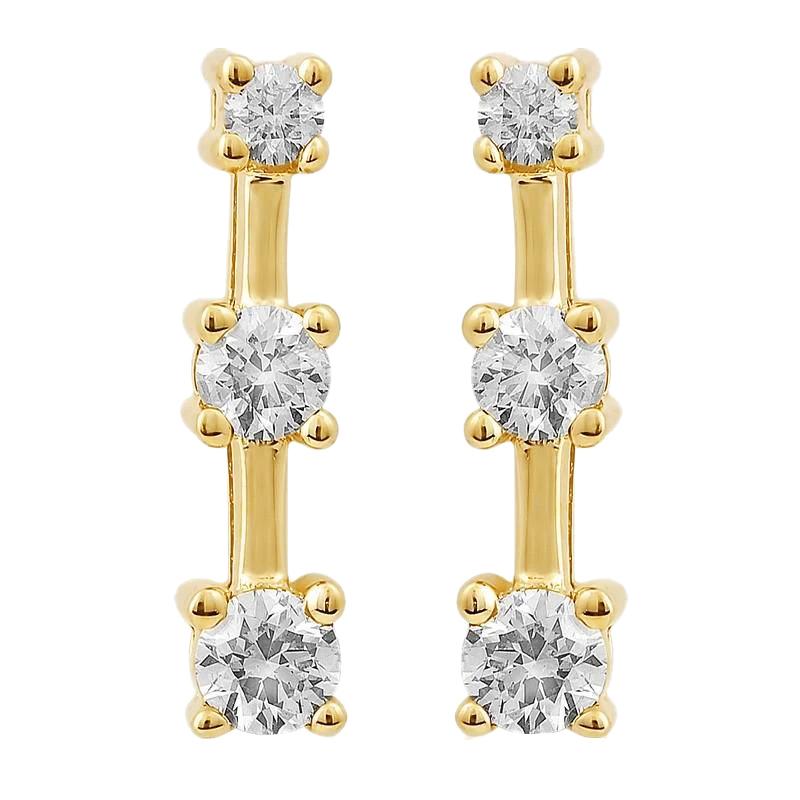 0.75 Carati Vero Diamanti Tre Pietre Stile Orecchino A Bottone In Oro Giallo 14K