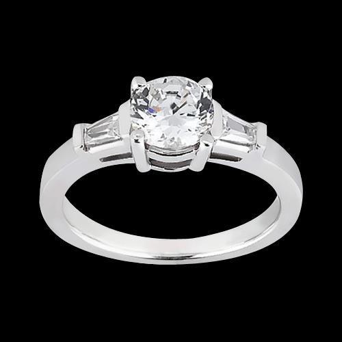 1.20 Ct. Fede Nuziale A Tre Pietre Con Genuino Diamanti. Taglio Rotondo E Baguette
