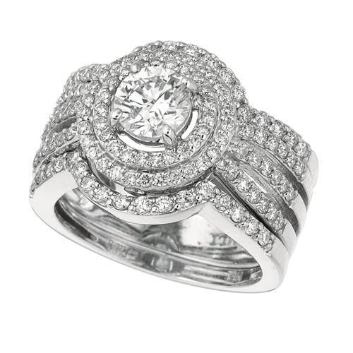 1.74 Carati Round Split Shank Vero Diamante Fidanzamento Halo Oro Bianco 14K