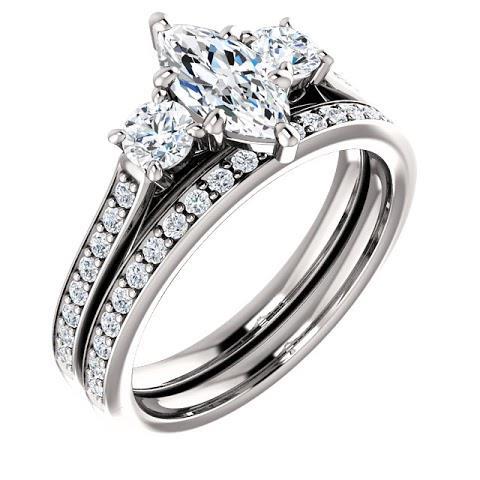 1.85 Carati. Anello Con 3 Pietre Marquise Con Genuino Diamanti Halo Rotondo Nuovo