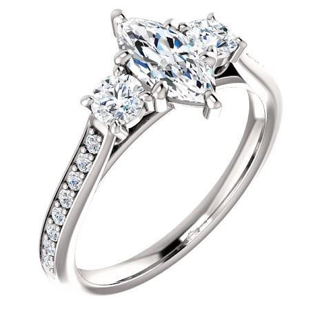 1.85 Carati. Anello Con 3 Pietre Marquise Con Genuino Diamanti Halo Rotondo Nuovo
