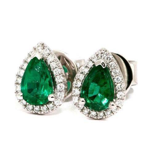 10 carati smeraldo taglio pera con orecchini a lobo con diamante rotondo 14K - harrychadent.it