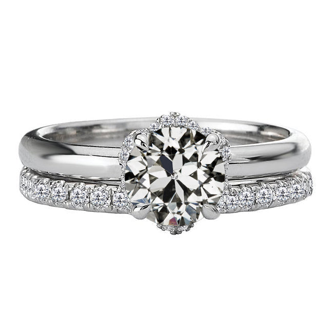 Diamante Fine Taglio Old Mine Anello di Fidanzamento in Oro Bianco 14K – vista principale
