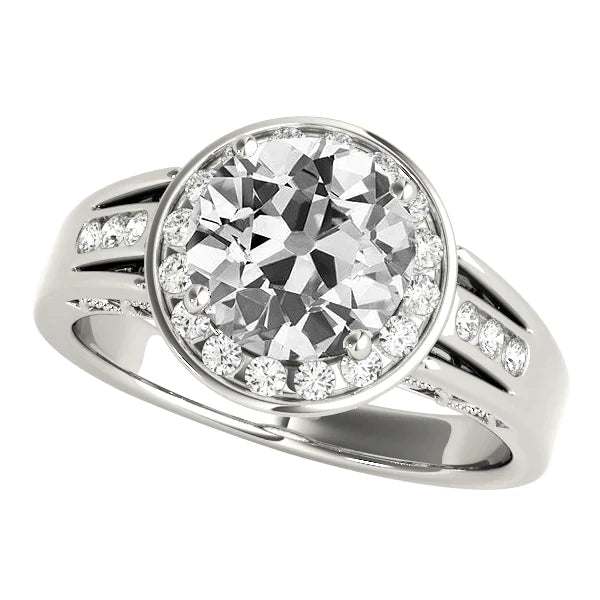 14K Gold Halo Round Old Miner Genuino Diamond Ring Split Shank Épais 4,25 Carats