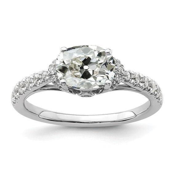 14K Oro Ovale Vecchio Minatore Anello Di Vero Diamanti Ponte Accenti 4,50 Carati