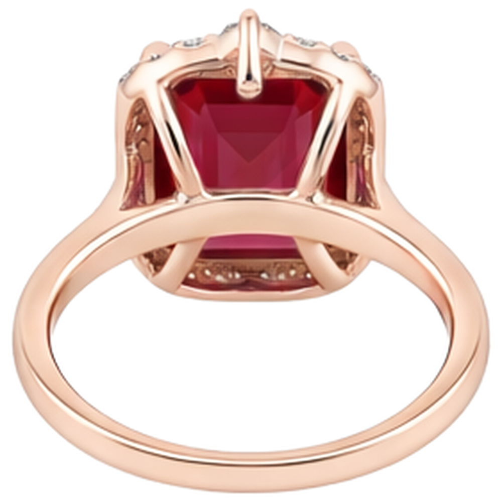 17 carati grande anello a forma di rubino rosso asscher e diamanti in oro 14k