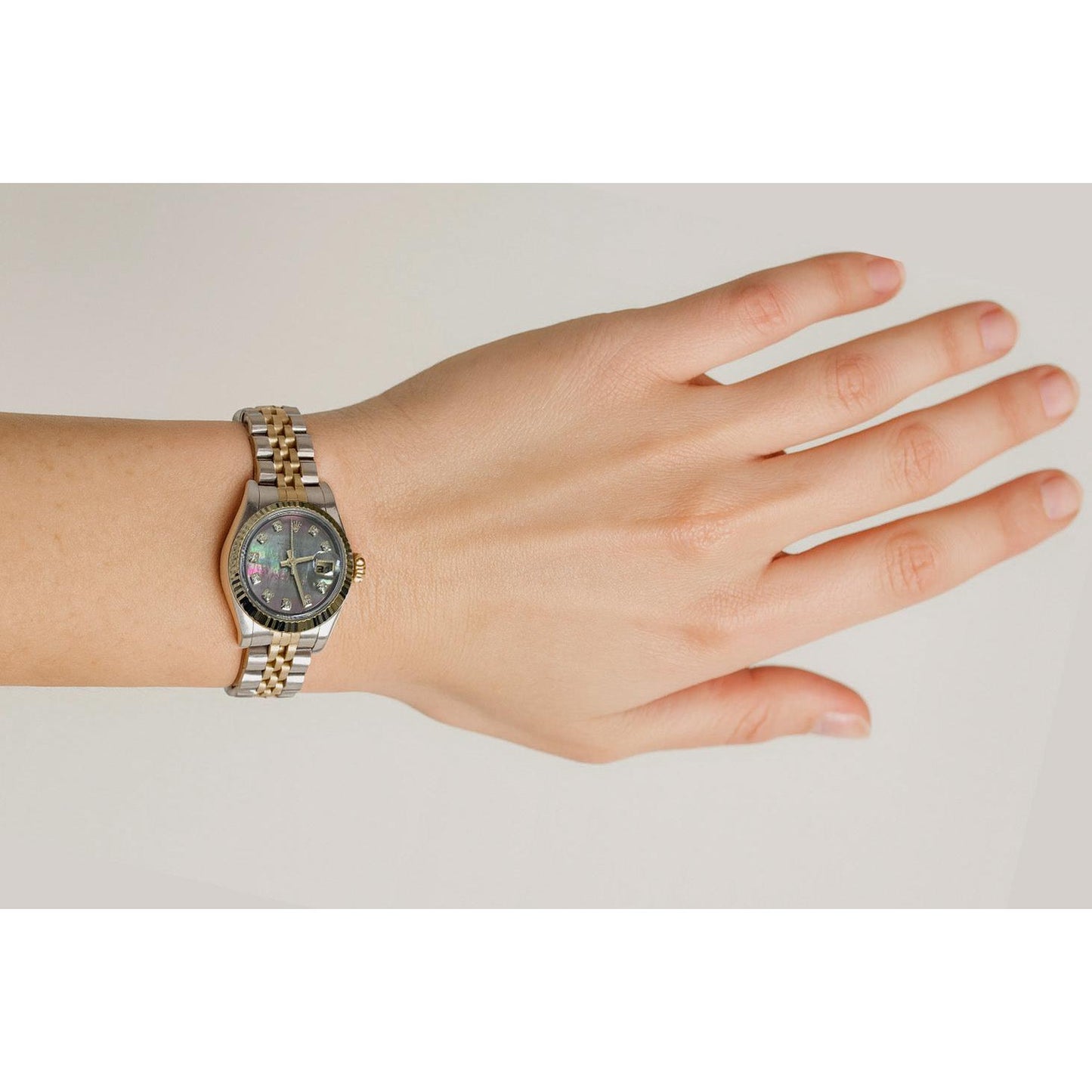 179173 Datejust Rolex 26mm Nero Madreperla Diamante Orologio da Donna P4
