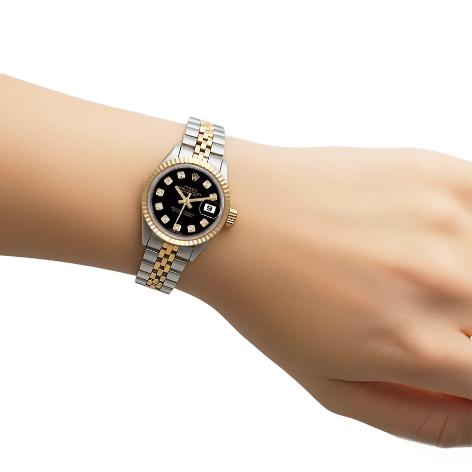 179173 Rolex Datejust Lady con quadrante nero e diamanti, anno 2012, chiusura nascosta P1