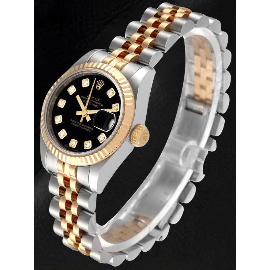179173 Rolex Datejust Lady con quadrante nero e diamanti, anno 2012, chiusura nascosta
