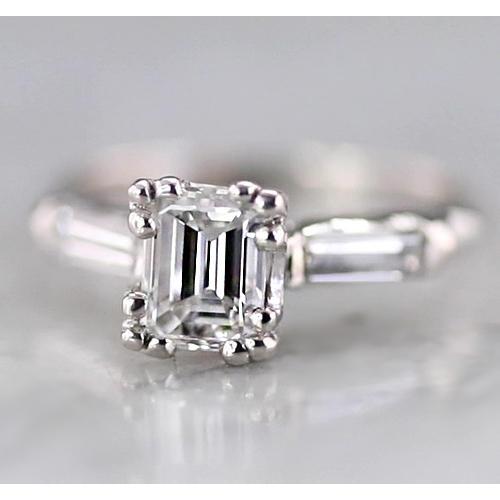 1.60 Carati Smeraldo Naturale Diamante 3 Pietre Anello Baguette Oro Bianco 14K