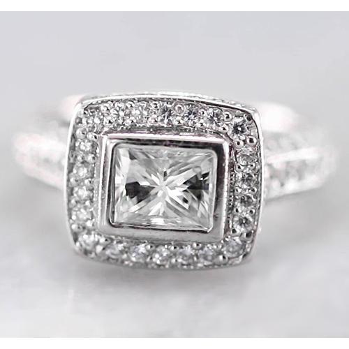 2 Carati Halo Princess Naturale Diamond Ring F Vs1 Vvs1 Oro Bianco 14K