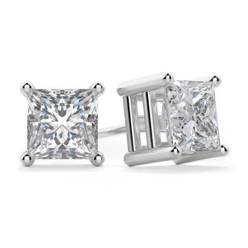 2 Ct. Orecchino A Lobo Con Naturale Diamante Taglio Principessa E Montatura A 4 Punte In Oro Bianco