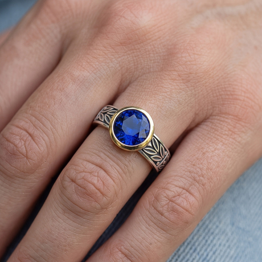 2 carati solitario anello rotondo tanzanite AAA gioielli in stile antico