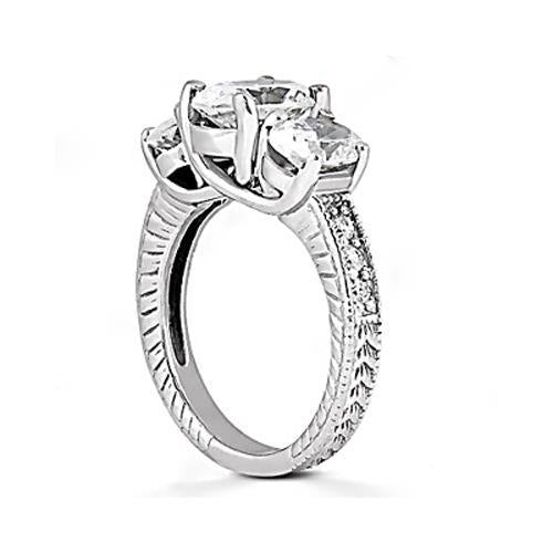 2.31 Carati Tre Pietre Matrimonio Anello Di Genuino Diamanti Stile Vintage Nuovo
