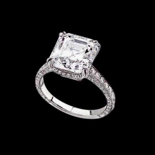 2.75 Carati. Anello Di Gioielli Con Vero Diamante Centrale Radiante Halo In Oro Bianco