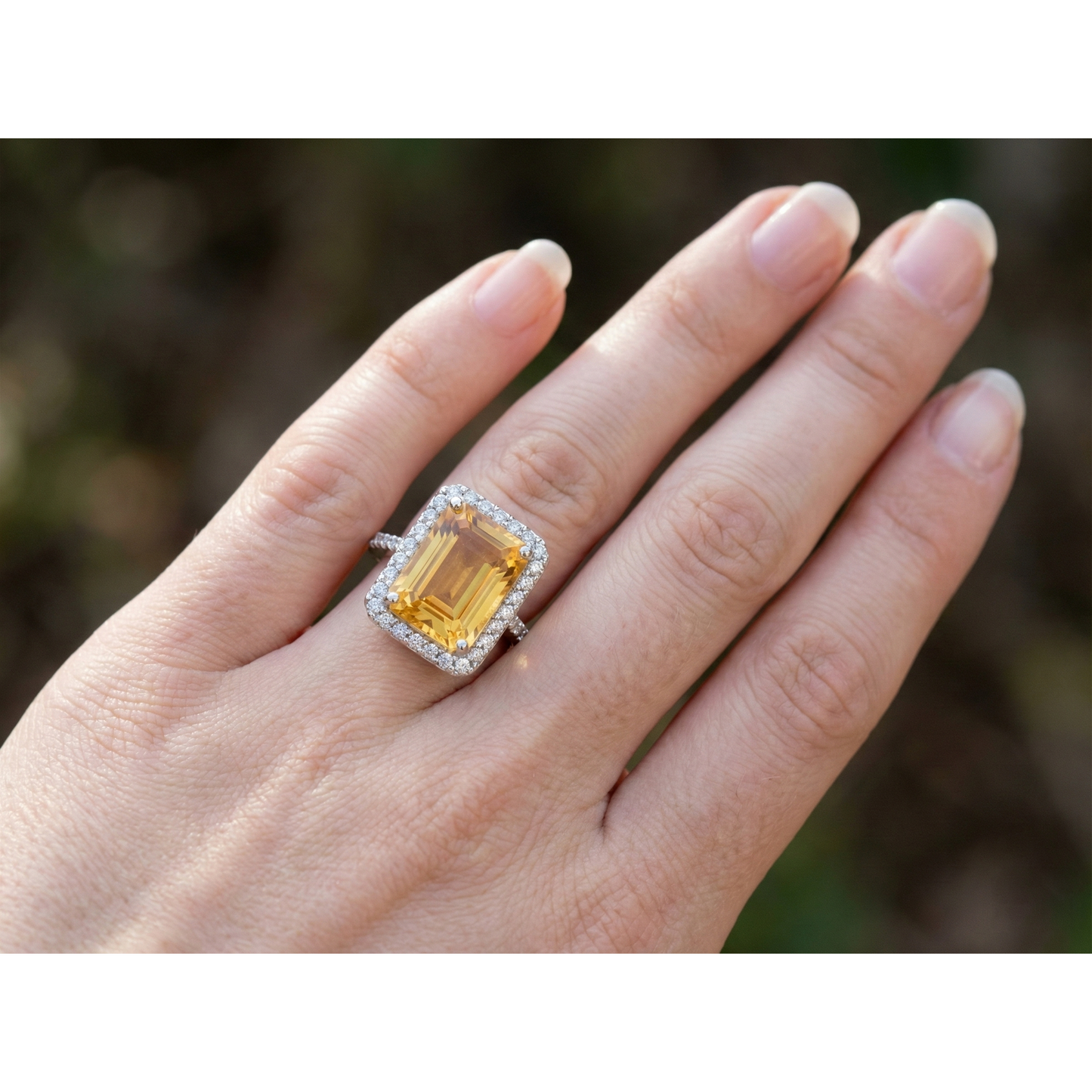 22 carati citrino giallo e anello nuziale di diamanti gioielli in oro bianco