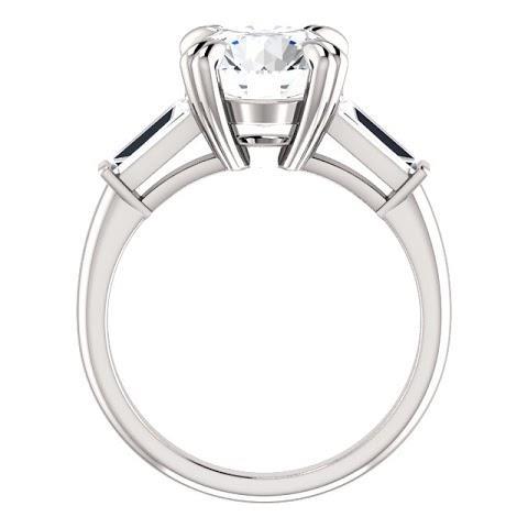 2,30 Carati Anello Rotondo Con Vero Diamanti Baguette 3 Pietre In Oro Bianco 14K
