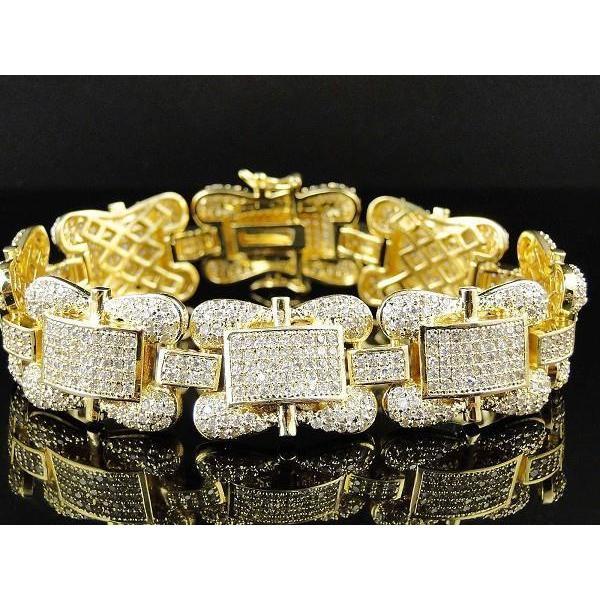 24 Carati Bracciale Con Vero Diamanti Uomo Gioielli In Oro Giallo Novità