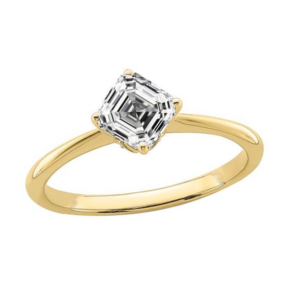 2 Carati Asscher Vero Diamante Solitario Anello 14K Gioielli Da Donna In Oro Giallo