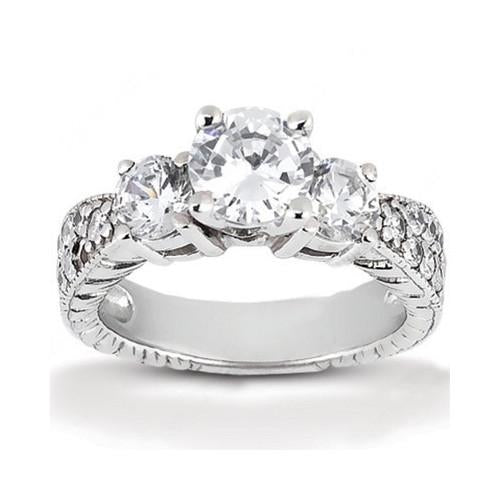 2 Carati Genuino Diamanti Stile Antico Fidanzamento 3 Pietre Anello Oro Nuovo