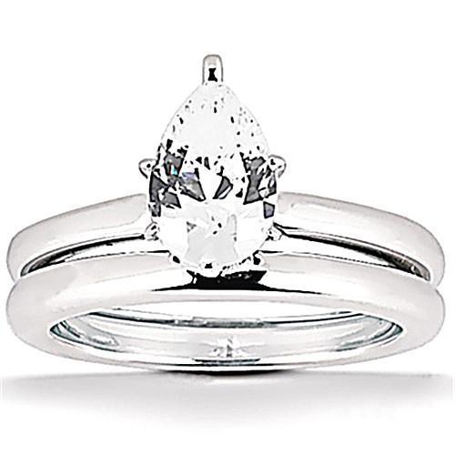 2 Ct. Anello In Oro Con Fascia Di Fidanzamento Con Taglio A Pera E Genuino Diamante