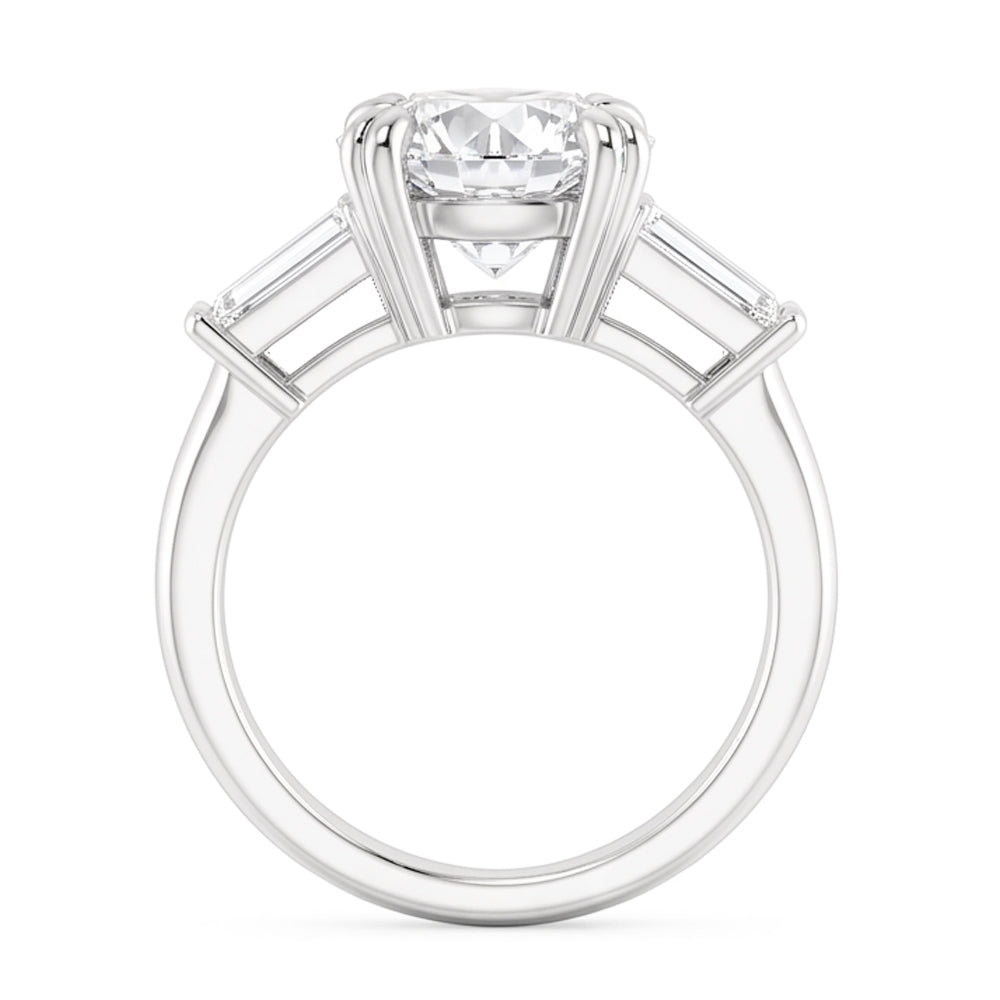 2,30 Carati Anello Rotondo Con Vero Diamanti Baguette 3 Pietre In Oro Bianco 14K