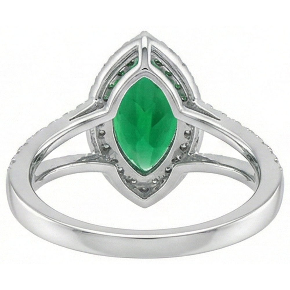 3.35 carati verde smeraldo con diamanti anello a griffe in oro bianco 14K