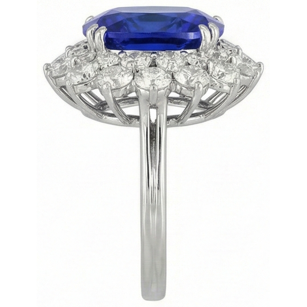 3.50 Carati Cuscino Tanzanite E Anello Di Diamanti in Oro Bianco 14k
