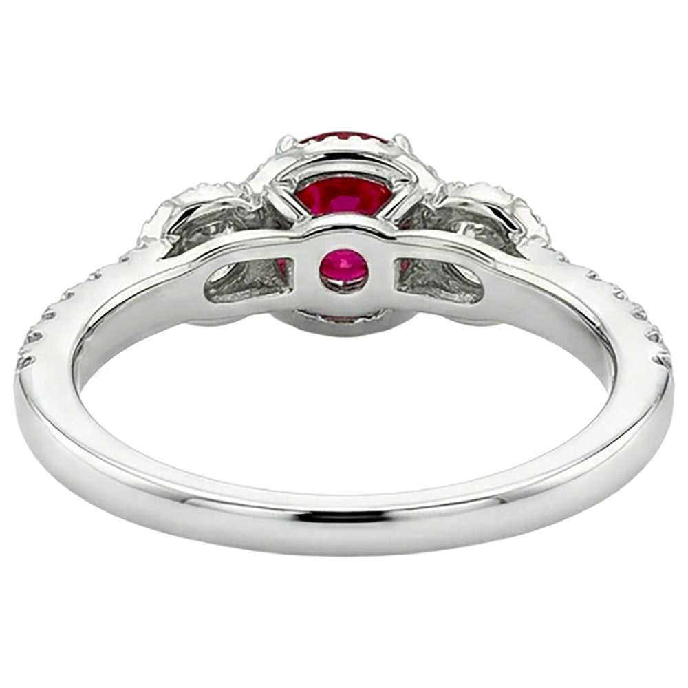3.50 carati rotondo rosso rubino diamante 3 pietre stile anello oro bianco 14K