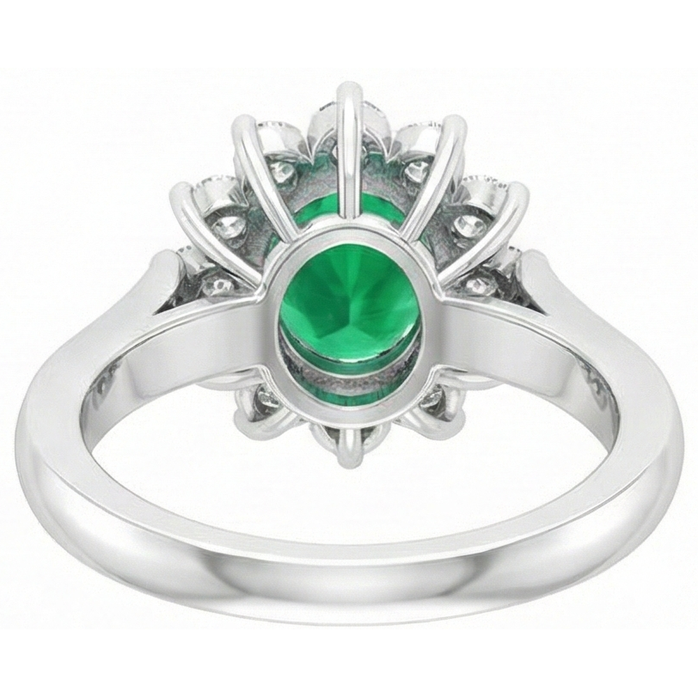 3.50 carati verde smeraldo con diamanti Halo Anello in oro bianco 14K