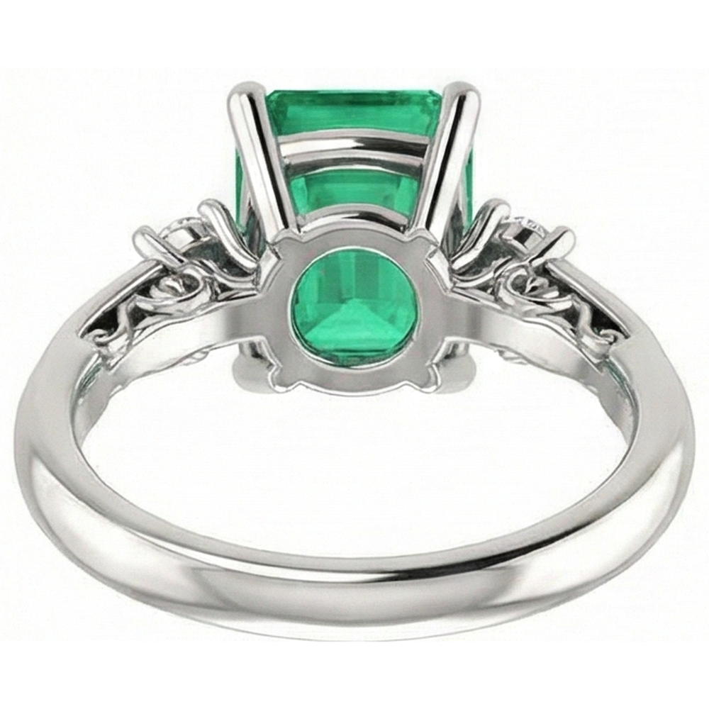 3 Pietre 15,50 Ct. Anello Verde Smeraldo Con Diamanti Naturali Autentici ( non creati in laboratorio ) Set Prong WG 14K
