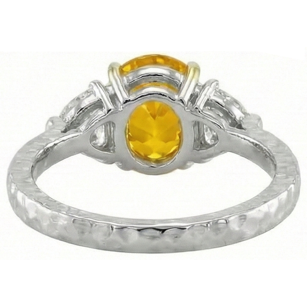 3 Pietre 4.50 Ct. Anello Ovale Zaffiro Giallo E Diamanti Oro Bianco