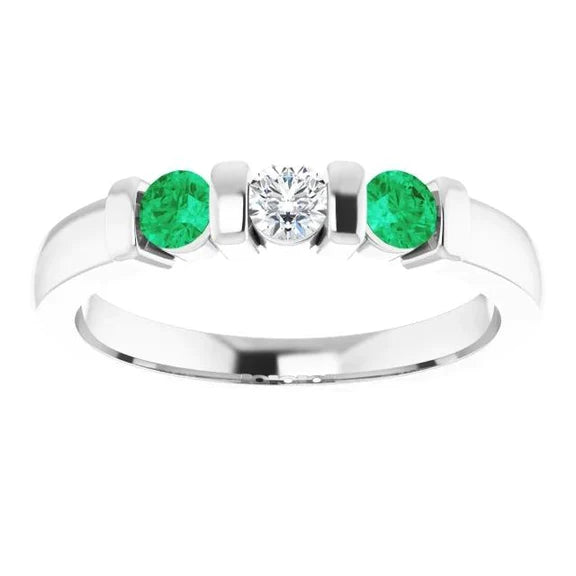 3 anello di pietra rotondo diamante smeraldo 0.90 carati