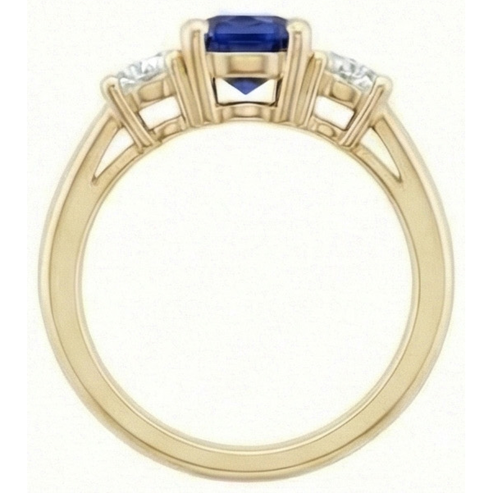 3 carati rotondo diamante zaffiro anello 3 pietre con gambo conico in oro giallo