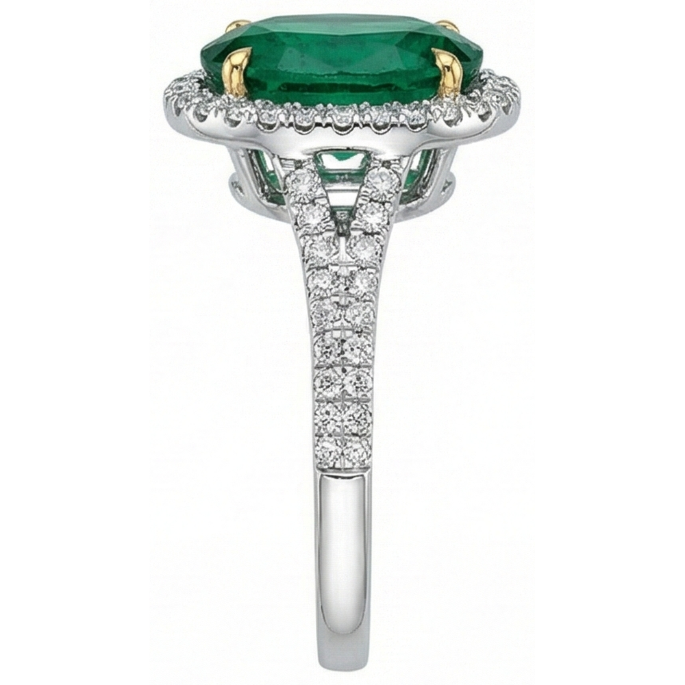 3 carati taglio ovale verde smeraldo con anello di diamanti in oro bianco 14k