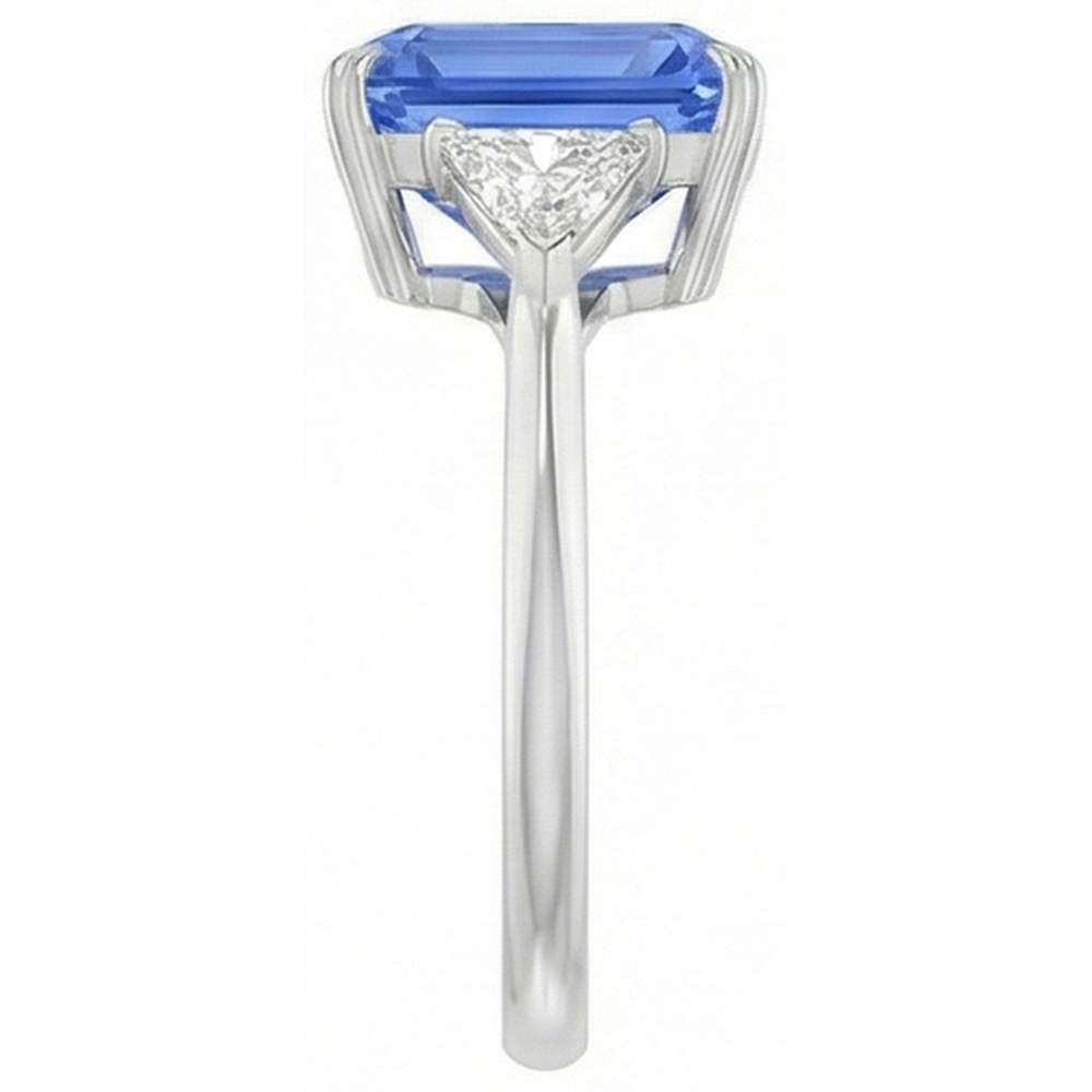 3 pietre blu zaffiro anello gioielli piccoli trilioni di diamanti 2.75 carati