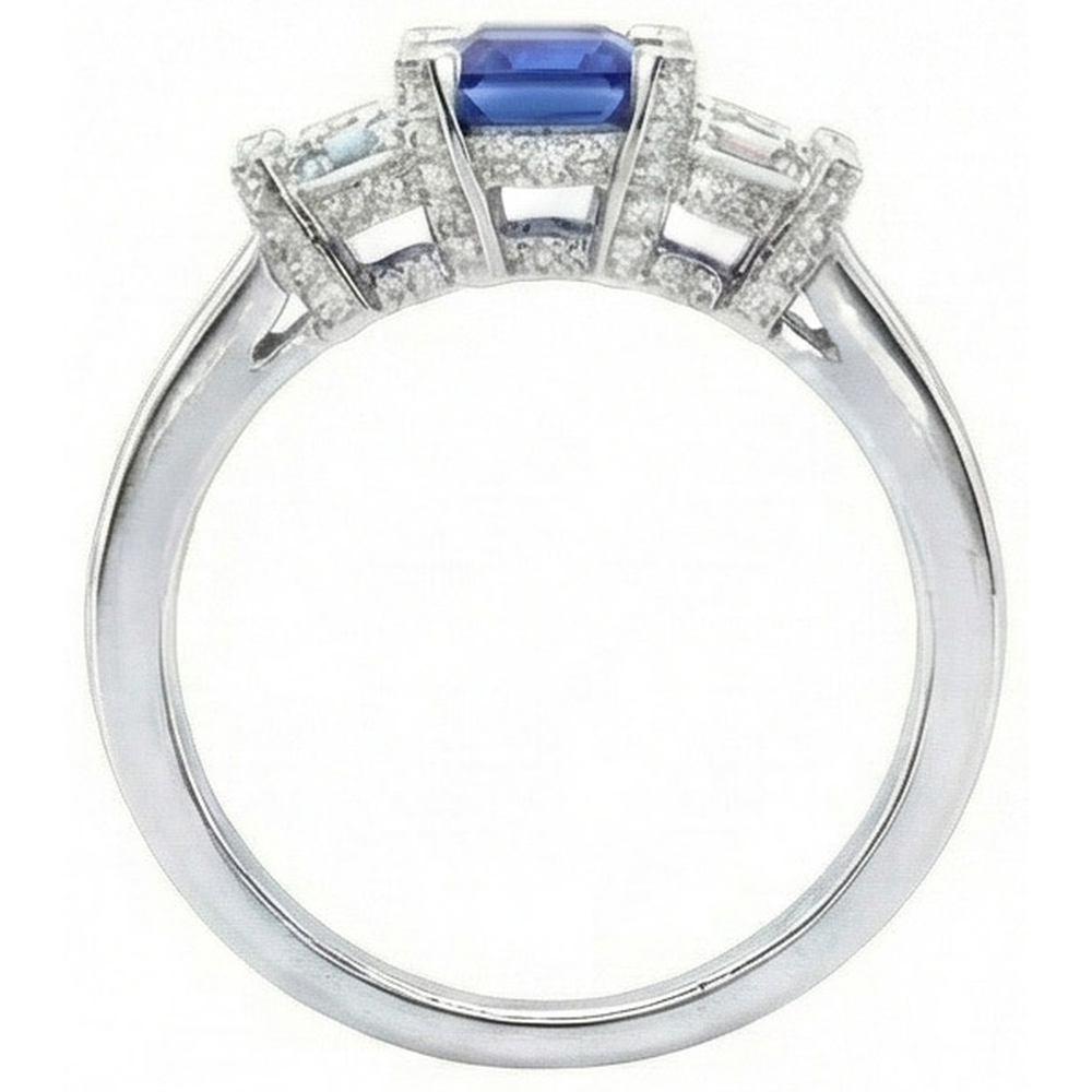 3 pietre smeraldo diamante blu zaffiro anello canale impostato accenti 3 carati