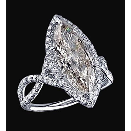 3.91 Carati Marquise Genuino Diamond Pave Fancy Solitaire Ring Con Accenti