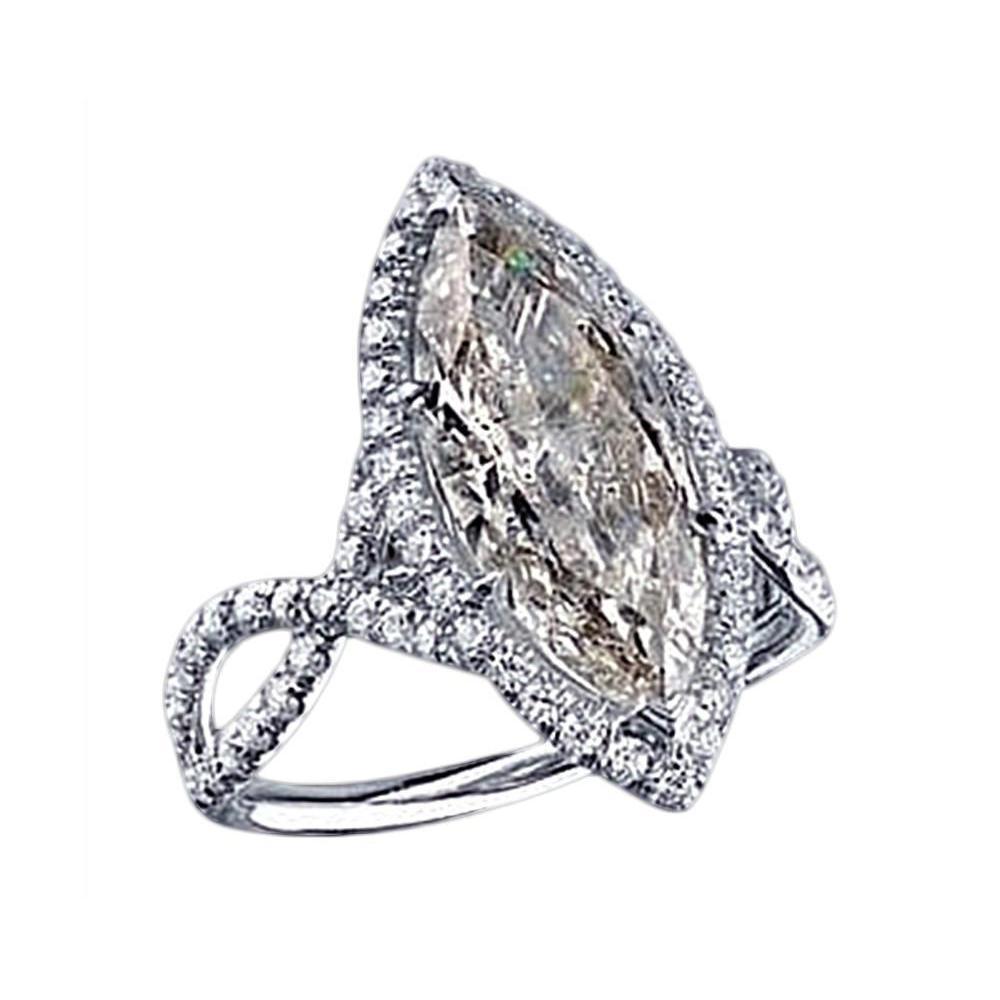 3.91 Carati Marquise Genuino Diamond Pave Fancy Solitaire Ring Con Accenti