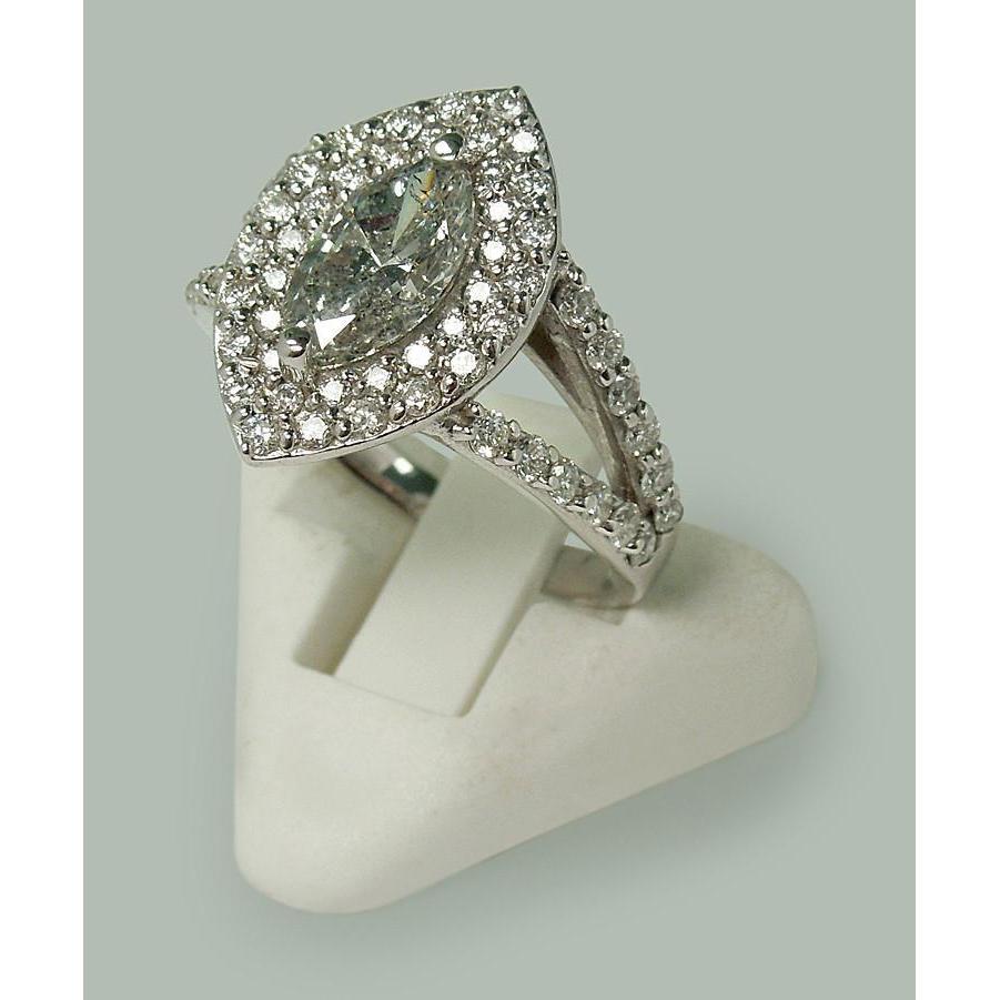 3 Carati Doppio Anello Di Fidanzamento Con Genuino Diamante Marquise Con Gambo Diviso