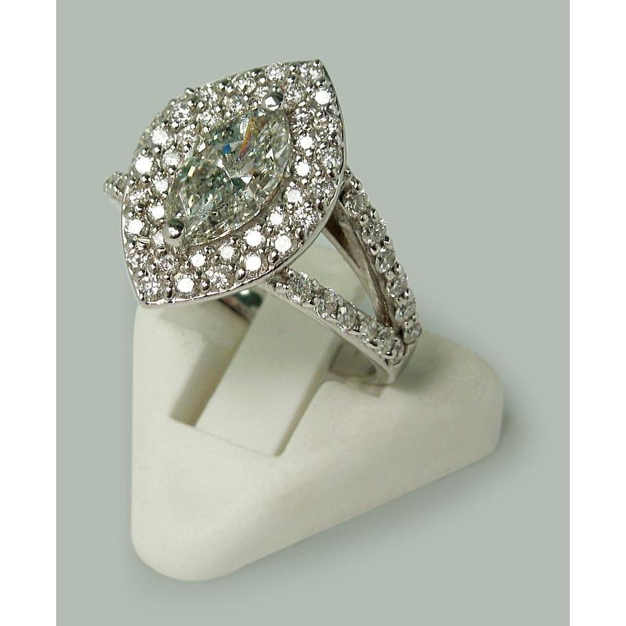 3 Carati Doppio Anello Di Fidanzamento Con Genuino Diamante Marquise Con Gambo Diviso