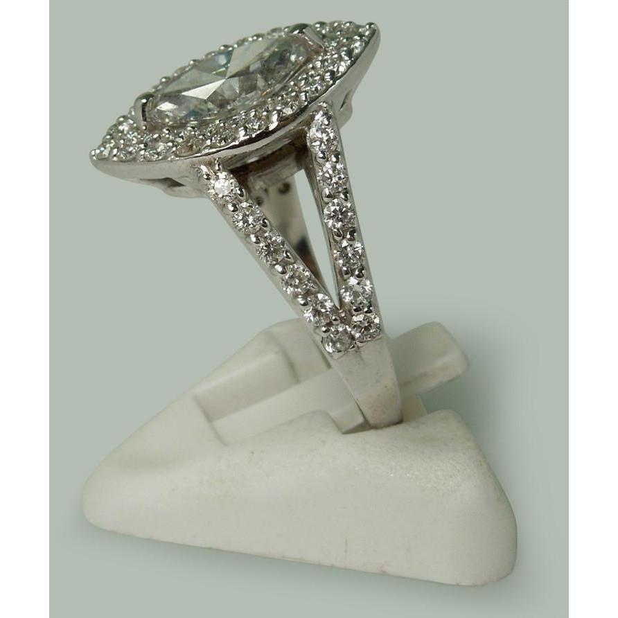 3 Carati Doppio Anello Di Fidanzamento Con Genuino Diamante Marquise Con Gambo Diviso