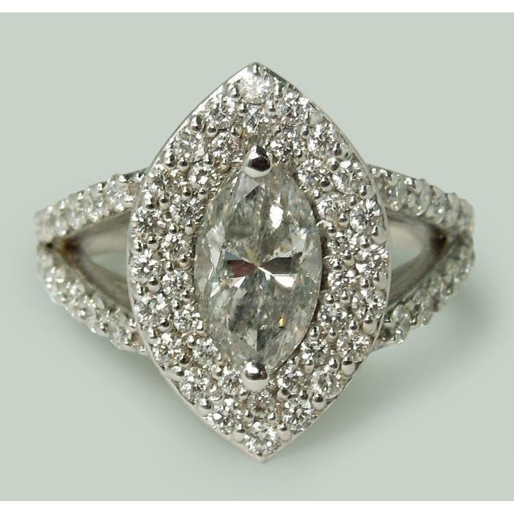 3 Carati Doppio Anello Di Fidanzamento Con Genuino Diamante Marquise Con Gambo Diviso