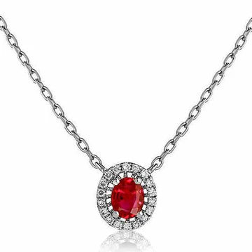 3 Ct. Collana con pendente ovale in rubino con diamanti rotondi in oro bianco 14K