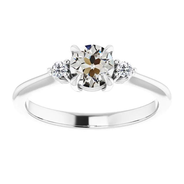 3 Pietre Anello Rotondo Vecchio Minatore Vero Diamante Cesto In Oro Set 2 Carati