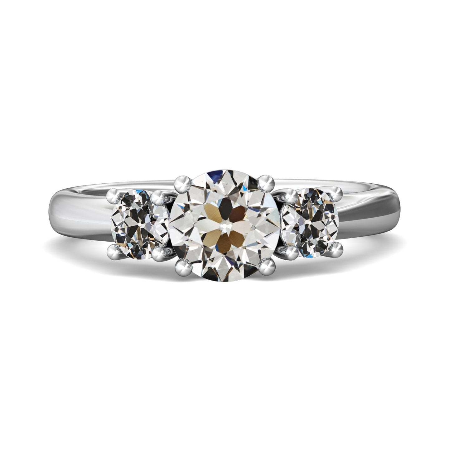 3 Pietre Anniversario Anello Tondo Vecchio Miniera Taglio Genuino Diamante 4 Carati