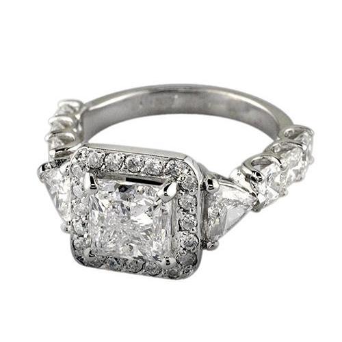3 Pietre Stile Principessa Naturale Diamante Anniversario Anello Oro Bianco 3.66 Carati