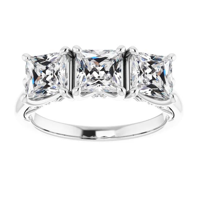 3 Pietre Taglio Quadrato Vecchio Anello Di Naturale Diamanti Europeo 14K Oro 9 Carati