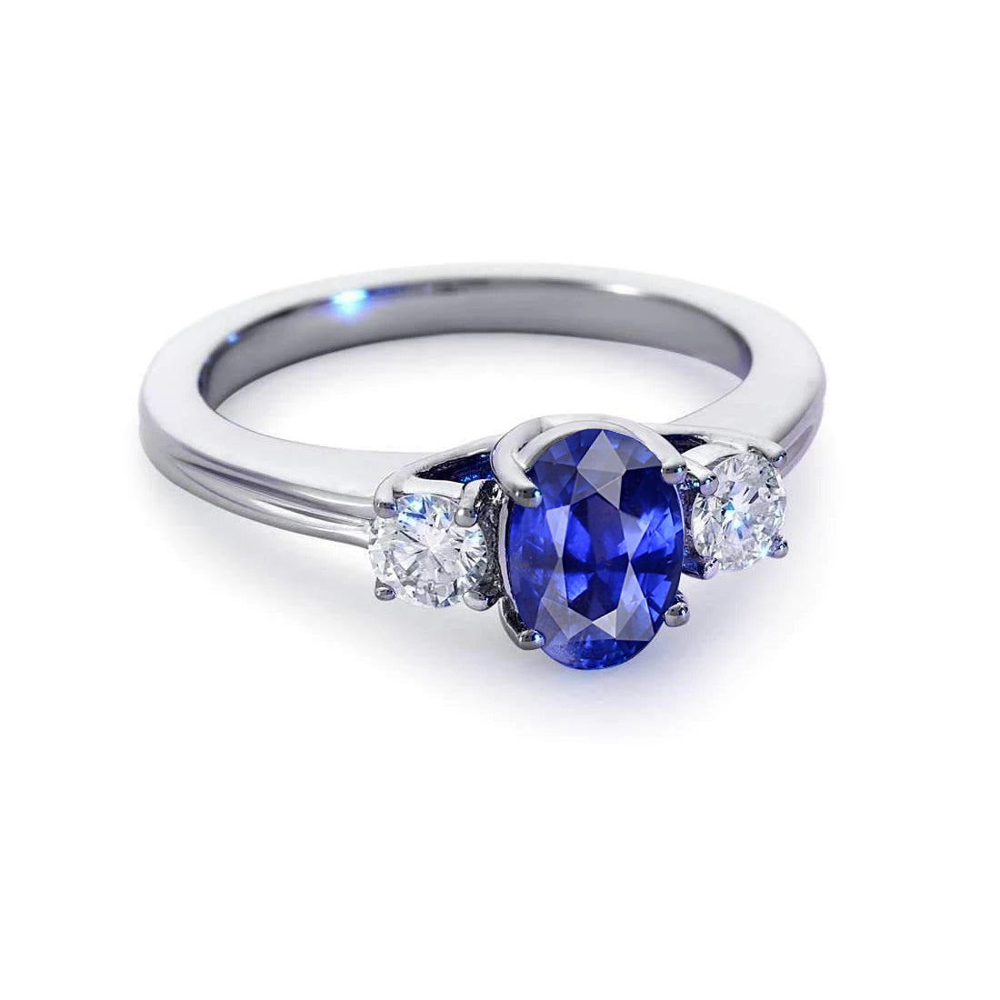 3 Pietre Anello Anniversario Con Zaffiro E Diamanti Oro Bianco 14K
