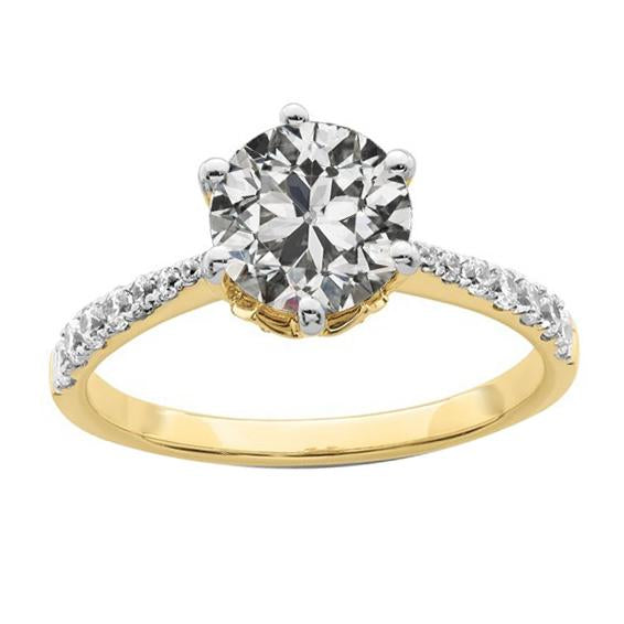 3,25 Carati Anello Nuziale Rotondo Vecchio Minatore Genuino Diamante Gioielli Bicolore